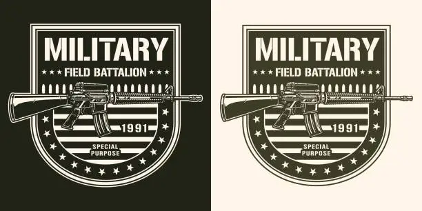 Vector illustration of Military battalion vintage logotype monochrome
