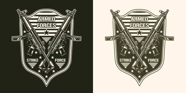 Vector illustration of Military forces monochrome logotype vintage