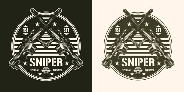 Vector illustration of Sniper weapons vintage monochrome sticker