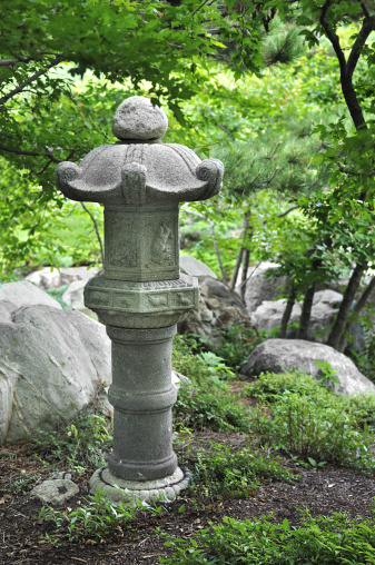 Japanese Garden Lantern - Kasuga-style - greenery all around