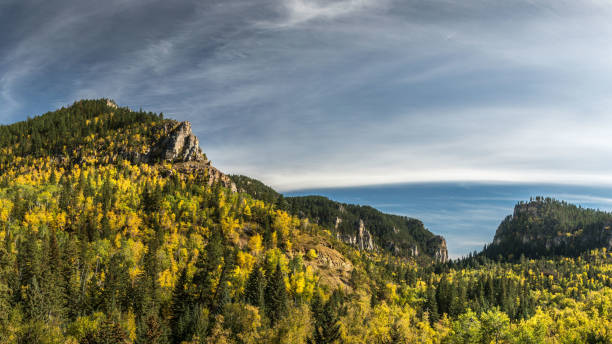 Spearfish Canyon Panorama Spearfish Canyon Panorama with autmn colors black hills national forest stock pictures, royalty-free photos & images