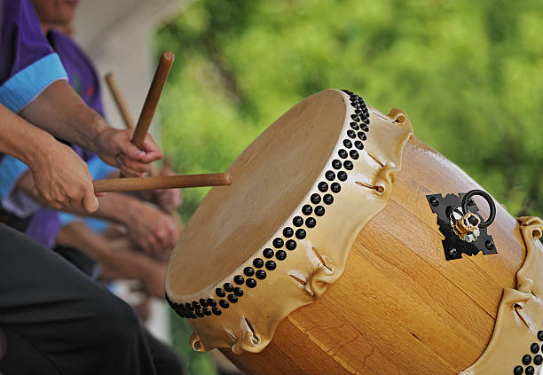 Taiko Drummer in Action stock photo
