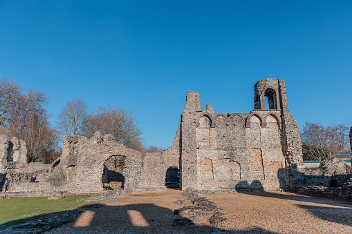The famous English Heritage site, Wolvesey Castle, the Monumental remains, bishops of Winchester, daytime