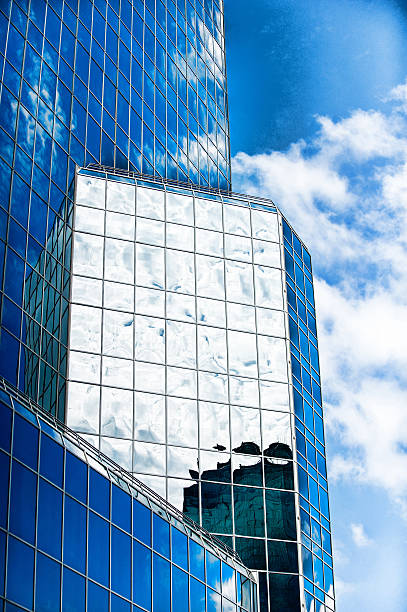 Close up of glass office building stock photo