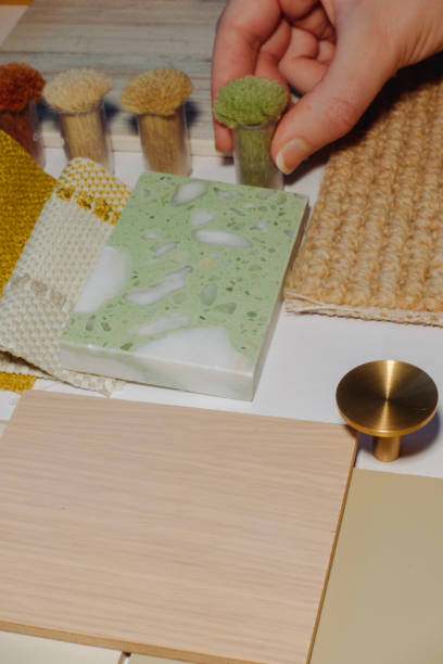istock Mood board, sample board, and furniture board concept with samples for interior design arranged in a scheme stock photo 1469530111