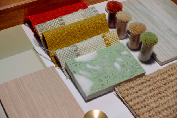 istock Mood board, sample board, and furniture board concept with samples for interior design arranged in a scheme stock photo 1469530112