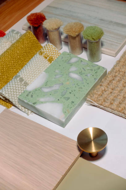 istock Mood board, sample board, and furniture board concept with samples for interior design arranged in a scheme stock photo 1469530114