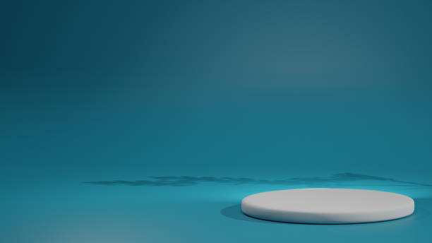 istock 3d white podium product display blue background.3d render illustration. 1469530293
