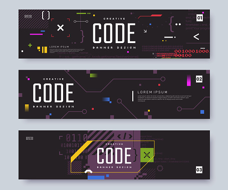 Computer Programming Banner Design With Place For Text Coding And ...