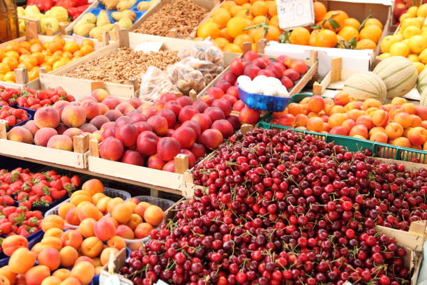 fresh fruits at a weekly market
