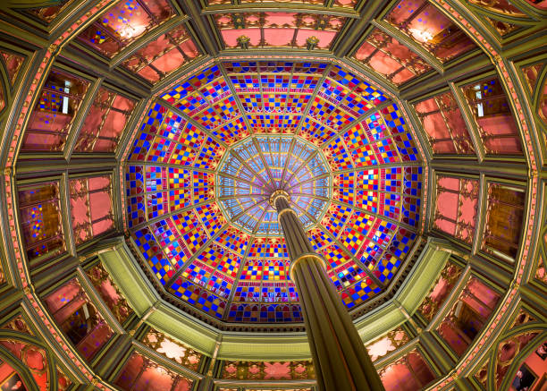 Baton Rouge, Louisiana, USA - February 16, 2023: Inner dome and stained glass ceiling of Louisiana's Old State Capitol building