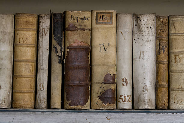 Antiguos en estantería de libros - foto de stock