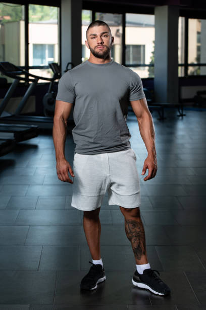 istock Handsome Man Posing In Gray T-shirt 1469540341