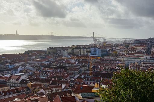 Viewpoint, you can see central Lisbon and Tagus River Bridge.