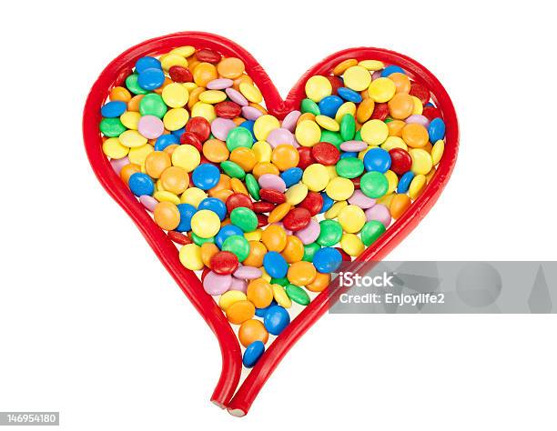 Colored Candy In Heart Shape Stock Photo - Download Image Now - Backgrounds, Candy, Chocolate