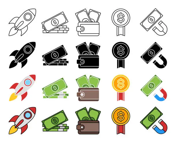 Vector illustration of Set of Money and Financial in flat style isolated