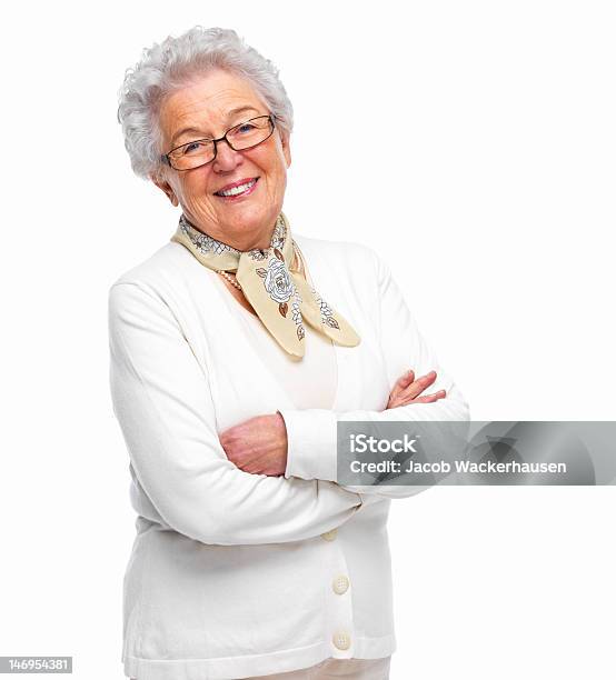 Closeup Of A Пожилая Женщина Улыбаться — стоковые фотографии и другие картинки Пожилые женщины - Пожилые женщины, Пожилой возраст, Белый фон