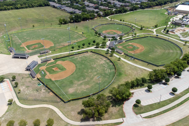 istock Aerial view a large baseball stadiums in the summertime. 1469545119