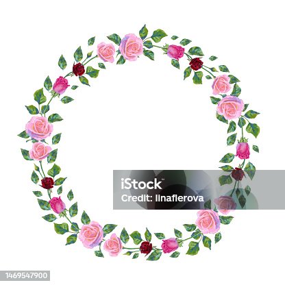 istock Save the Date wedding invitation card of red roses flowers wreath frame. 1469547900