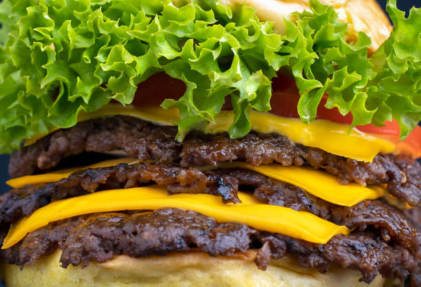 Extreme close up of a Cheeseburger