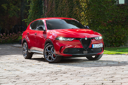 Berlin, Germany - 11 October, 2022: Alfa Romeo Tonale stopped on a street. This model is a popular compact SUV in Europe.