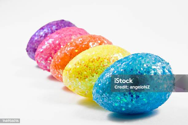 Colorful Eggs In A Row Stock Photo - Download Image Now - Blue, Cut Out, Easter