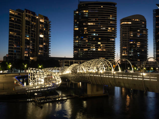 istock Urban skyline and elevated walkway at night 1469560559