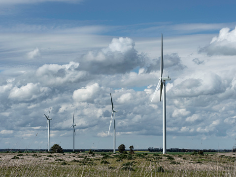 Wind turbines and cloud sky rural Victoria