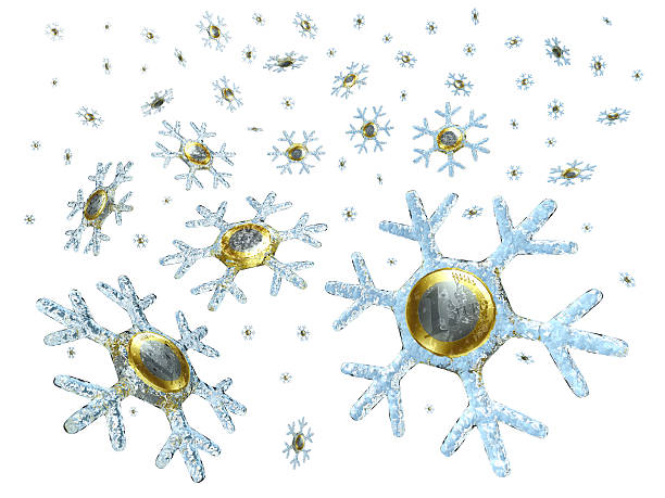 One euro coin snowflakes stock photo