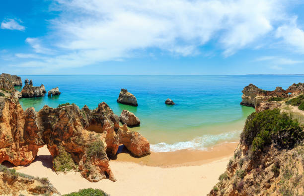 istock Top view on sandy beach Dos Tres Irmaos (Portimao, Alvor, Algarve, Portugal). 1469561353