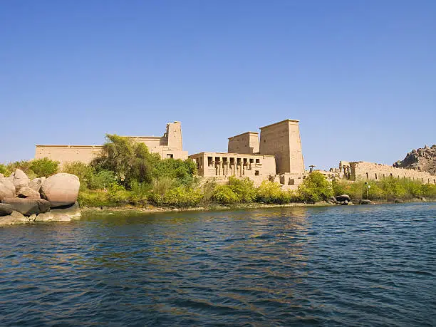View of Philae Island from a boat on Nasser lake. Egypt series