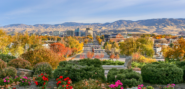 Skyline of Boise, Idaho and the foothills