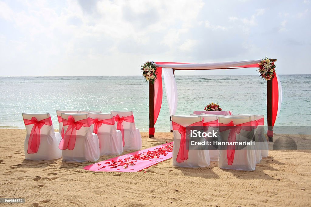 Beach wedding. Gazebo and chairs set up for a romantic beach wedding. Beach Stock Photo