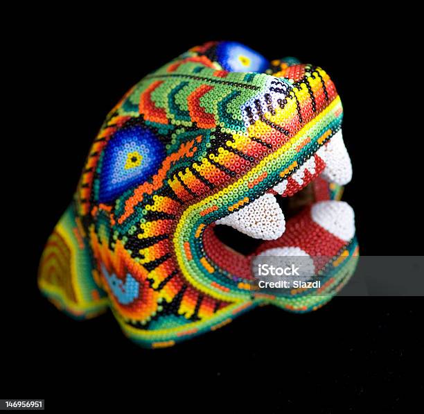 A Very Colorful Knitter Jaguar Head Stock Photo - Download Image Now - Bead, Black Background, Craft Product