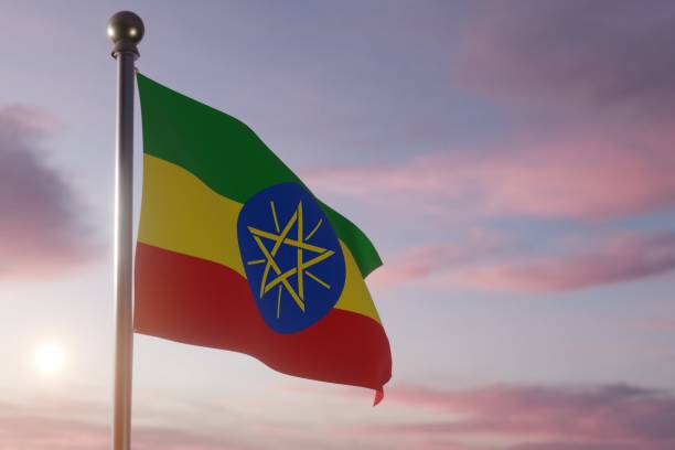istock Flag at Sunrise or Sunset in the wind  - Ethiopia 1469571325