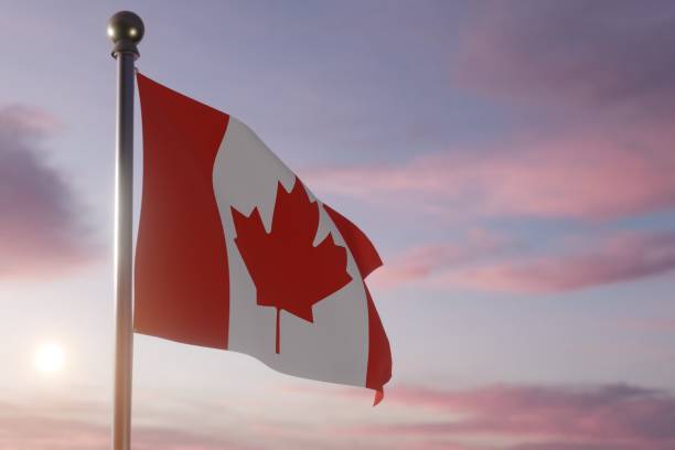 istock Flag at Sunrise or Sunset in the wind  - Canada 1469571358