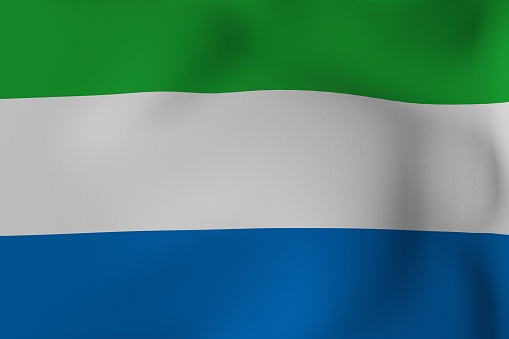 3D render of Flag close up blowing in wind Sierra Leone