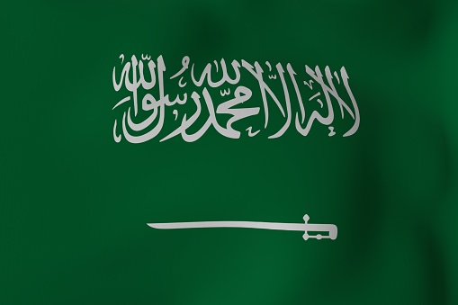 3D render of Flag close up blowing in wind Saudi Arabia