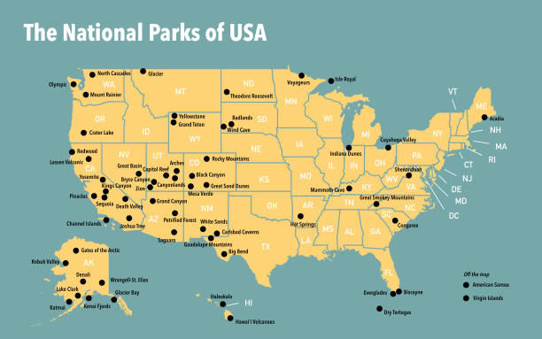 The national parks of USA Map with the national parks of the United States. The illustration was created in Apple Keynote. The United States map I used is included as a built-in shape in Apple Keynote. zion river stock illustrations