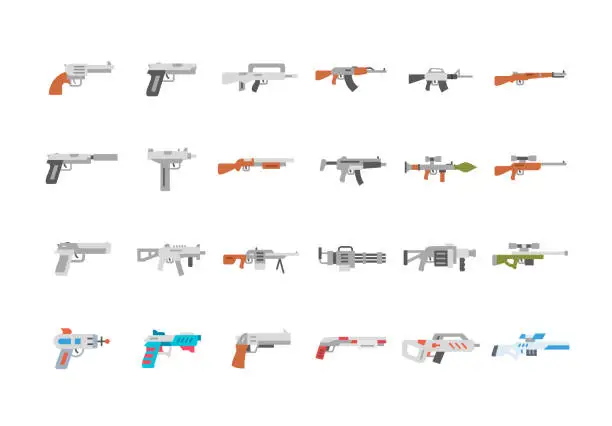 Vector illustration of Weapon Icon Set. Flat Design.