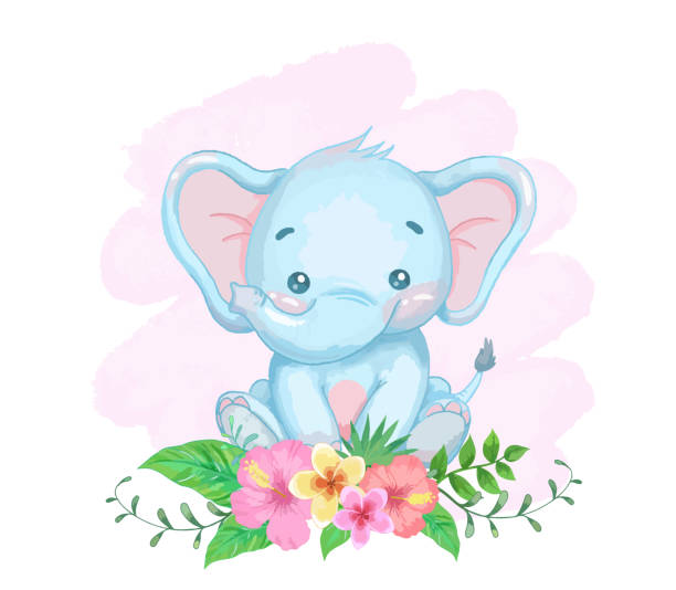 illustrazioni stock, clip art, cartoni animati e icone di tendenza di elefante con i fiori.  pittura ad acquerello. illustrazione vettoriale. - child preschool backgrounds baby