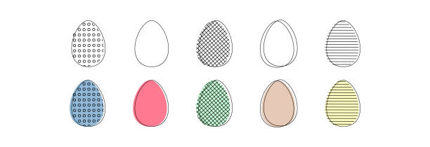 ilustraciones, imágenes clip art, dibujos animados e iconos de stock de un conjunto de huevos. - easter egg paint black and white drawing