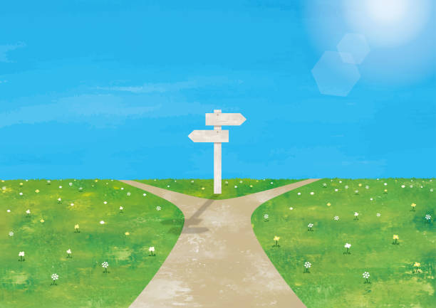 ilustrações de stock, clip art, desenhos animados e ícones de crossroads in life watercolor - road sign change directional sign direction