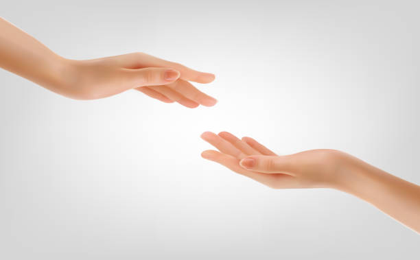 istock Two hands touching People helping each other with their fingertips. Giving a helping hand concept. Concept of human relation, community, togetherness, teamwork. Vector 1469601259