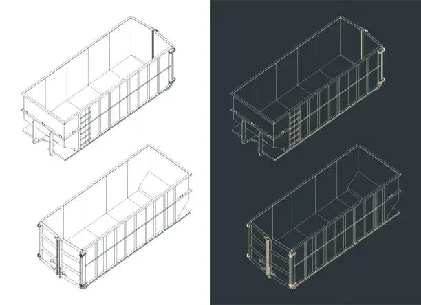 Vector illustration of Large industrial waste container blueprints