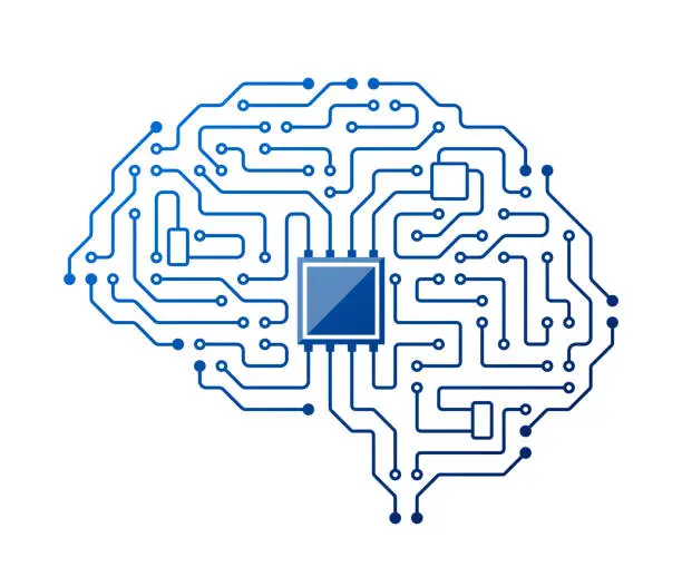 Vector illustration of Brain Cerebellar Electric Circuit Structure with Micro Chip. Complex Network Of Neurons And Connections, Pathways