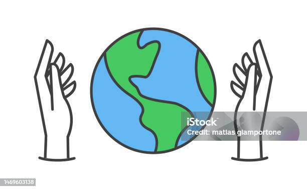 Hand Holding Planet Earth Linear Vector Icon Save The Planet Earth Day Symbol World Environment Conservation Stock Illustration - Download Image Now