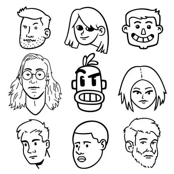 Vector illustration of Face Doodle Set 4