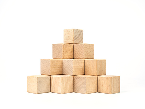 Wood Cube Block Construction on White Background