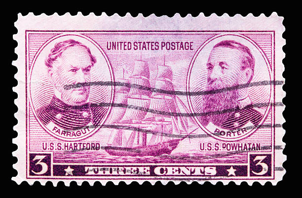 Farragut 1937 A 1937 issued 3 cent United States postage stamp showing Farragut and Porter. bill o'reilly american hartford gold group stock pictures, royalty-free photos & images